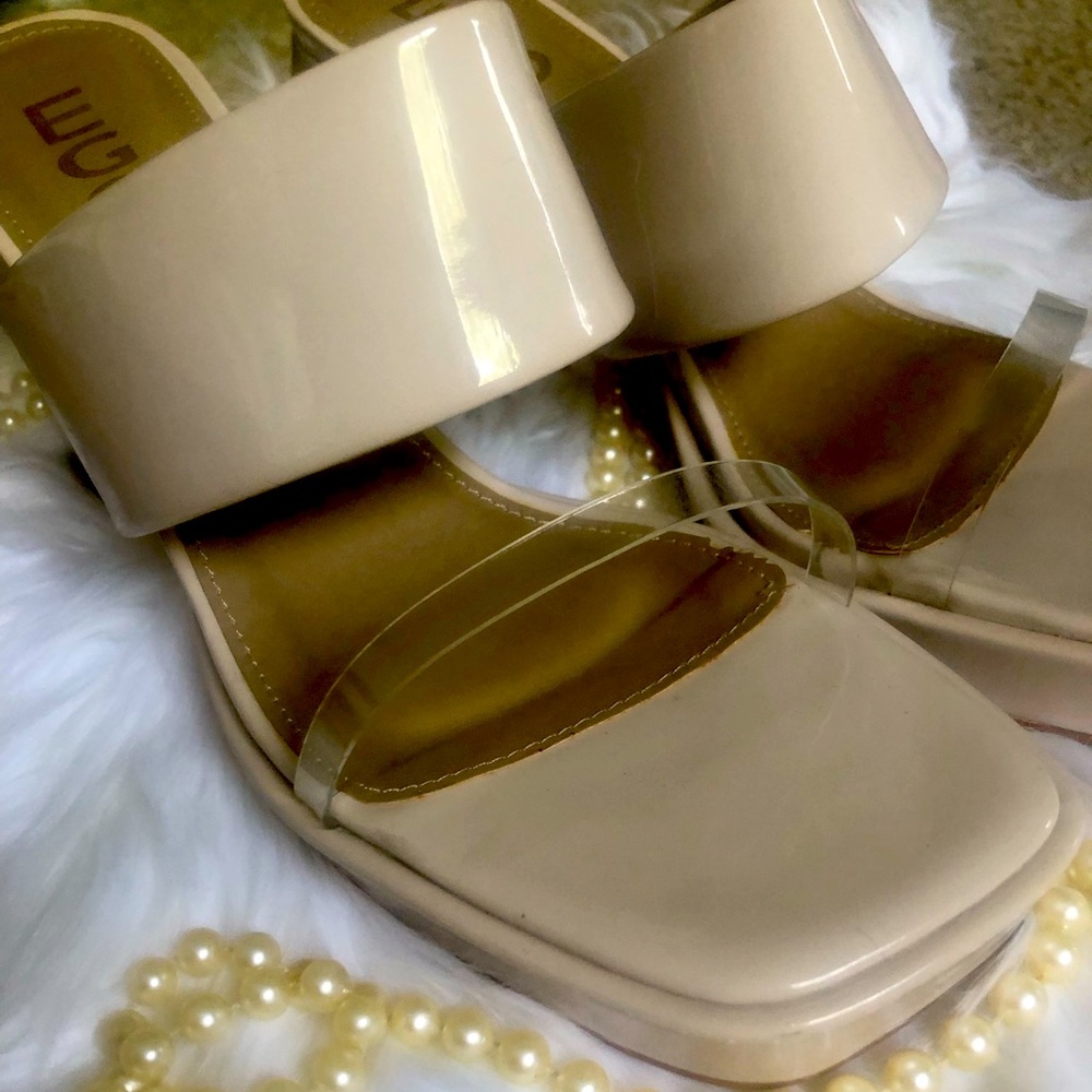 Ego Nude and Clear Wedge Sandals